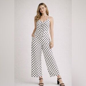 Gilli Polka Dot Tie-Front Wide Leg Jumpsuit | Adjustable Straps | Size S